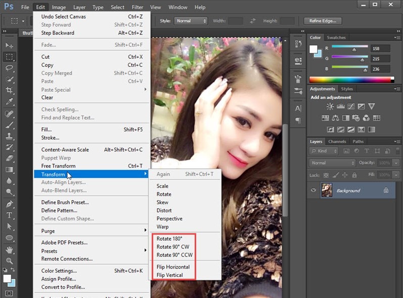 Hướng dẫn xoay hình trong photoshop bằng Transform