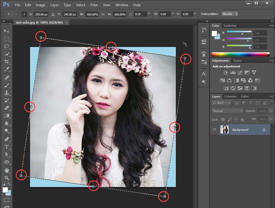 Hướng dẫn xoay hình trong photoshop bằng Free Transform