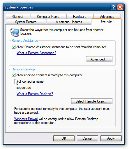 Cách sử dụng remote desktop trên XP