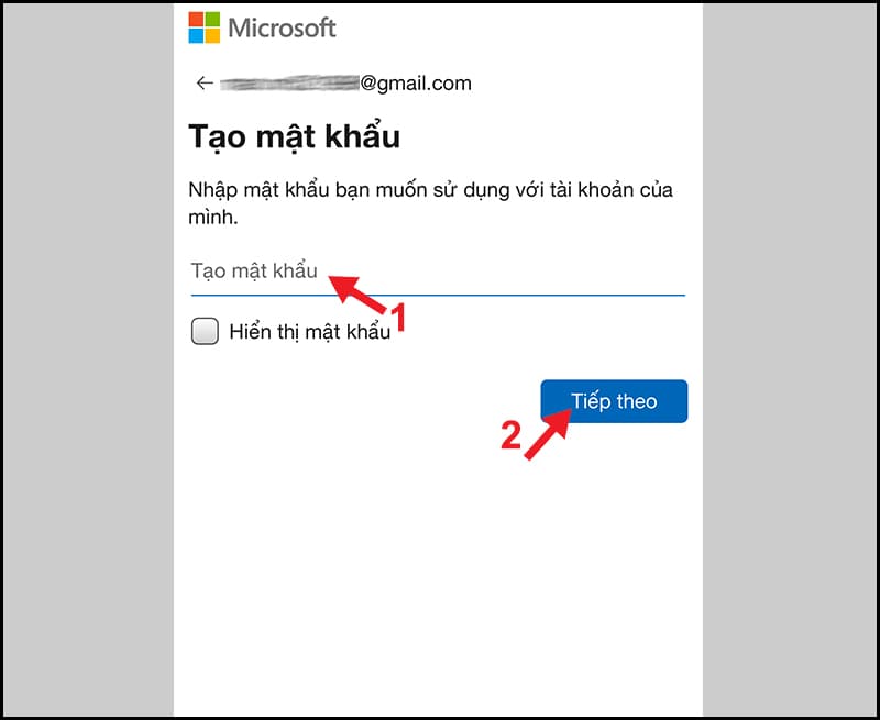 Tạo mật khẩu cho tài khoản Microsoft bằng điện thoại