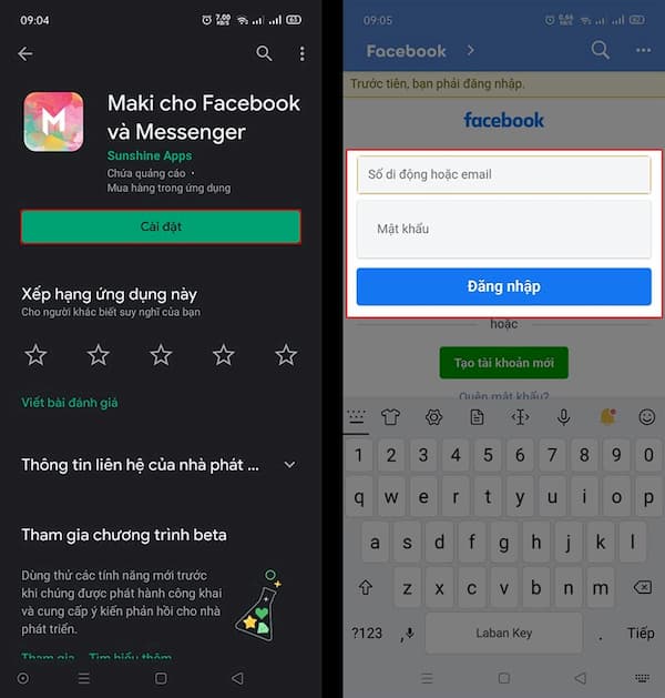 Tải ứng dụng Maki để bật dark mode facebook và messenger