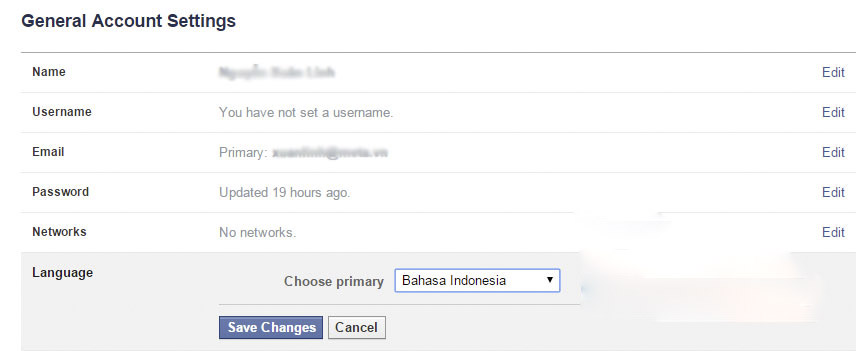 Cách đổi tên Facebook 1 chữ 