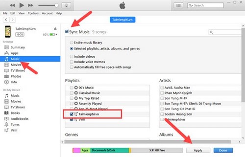 Cách chép nhạc vào iphone bằng itunes