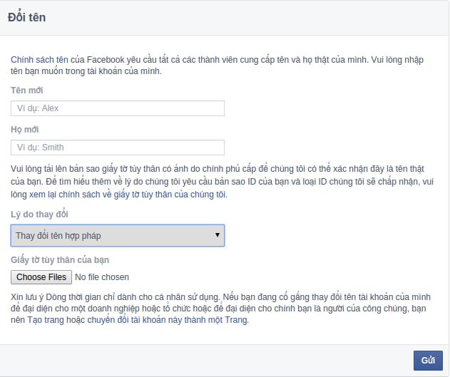 Cách đổi tên Facebook nhanh nhất khi gửi thông tin lên FB xét duyệt