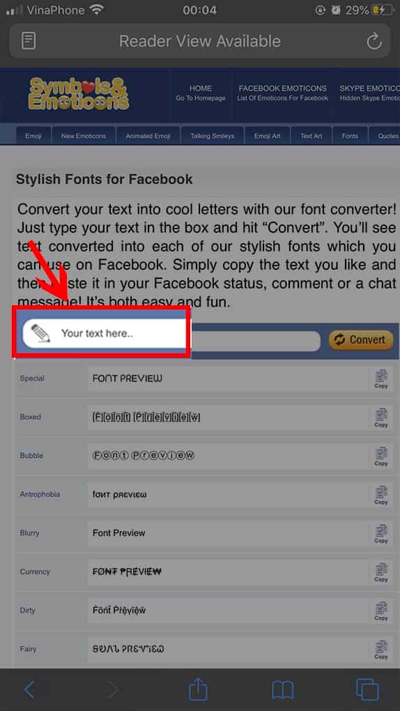 Đổi font chữ Facebook bằng Symbols & Emoticons nhanh
