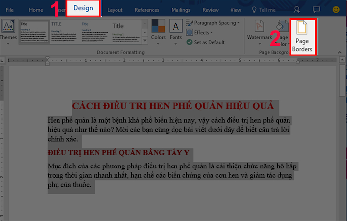 Tạo khung viền trong word với thẻ Page Border