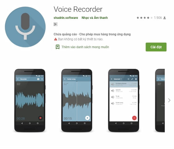 Phần mềm ghi âm trên điện thoại Android - Shadrin Voice Recorder