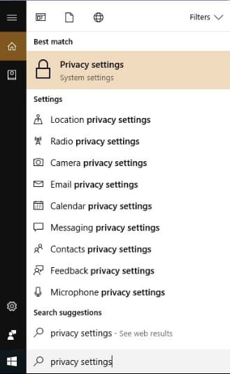 Tìm kiếm Privacy Setting trên khung tìm kiếm Cortana của Windows 10 - Ảnh 3