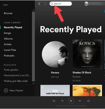 Tìm kiếm vào một bài nhạc mà bạn muốn tải về trên Spotify