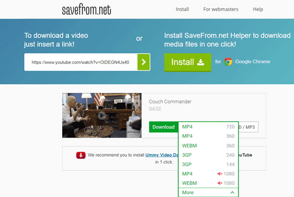 Download (tải) video Youtube bằng SaveFrom.net Helper 