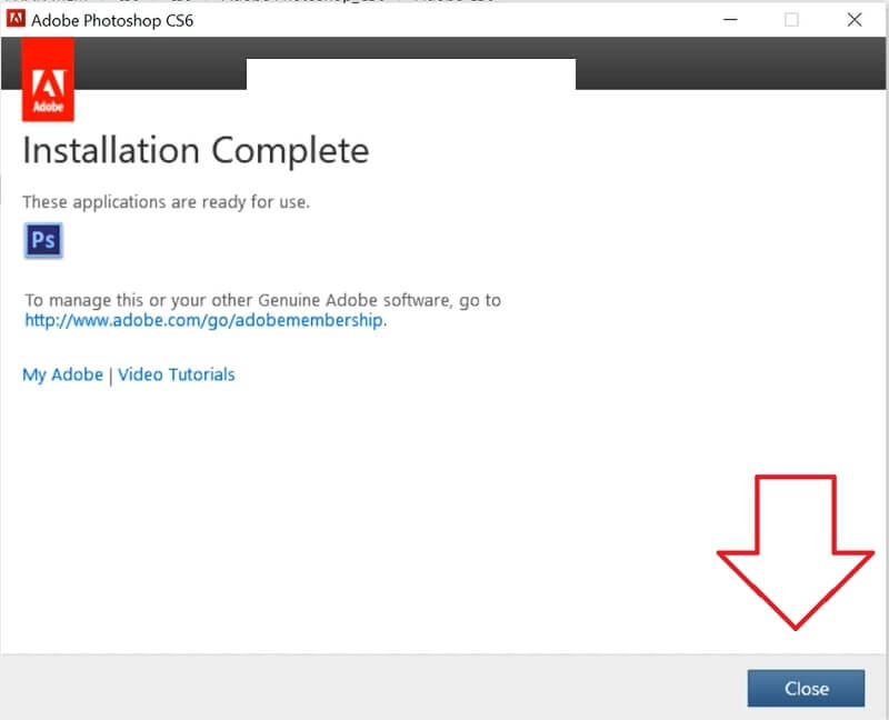 Kết thúc cài đặt Photoshop CS6