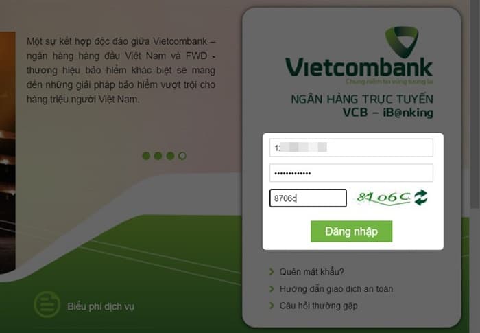 Kiểm tra tài khoản Vietcombank qua website