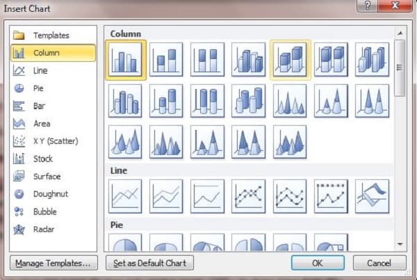 Các loại biểu đồ trong Word