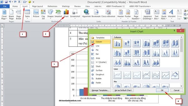 Cách vẽ biểu đồ trong Word