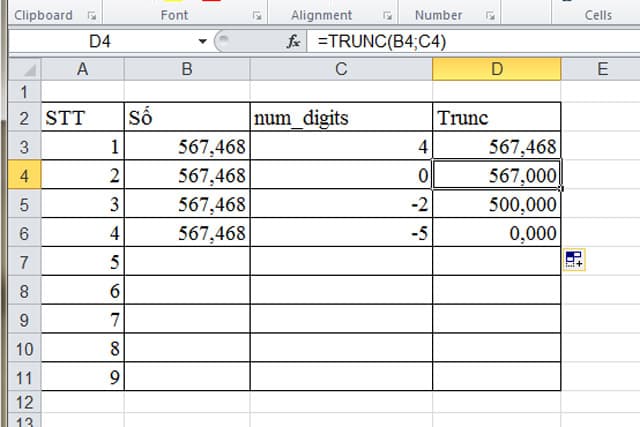 Những hàm làm tròn số trong Excel
